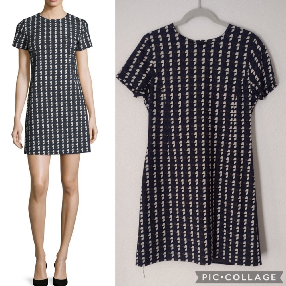 Theory Jatinn Geometric Tile Print Virgin Wool Short Sleeve Sheath Mini Dress